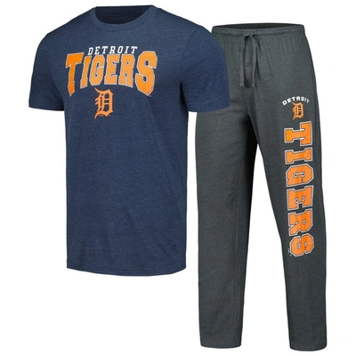 Concepts Sport Men's  Charcoal, Navy Detroit Tigers Meter T-shirt And Pants Sleep Set In Charcoal,navy