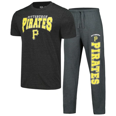 Concepts Sport Men's  Charcoal, Black Pittsburgh Pirates Meter T-shirt And Pants Sleep Set In Charcoal,black