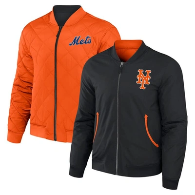 Darius Rucker Collection By Fanatics Black/orange New York Mets Reversible Full-zip Bomber Jacket