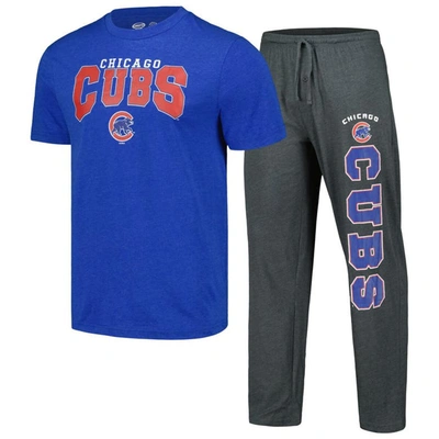Concepts Sport Men's  Charcoal, Royal Chicago Cubs Meter T-shirt And Pants Sleep Set In Charcoal,royal