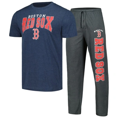 Concepts Sport Men's  Charcoal, Navy Boston Red Sox Meter T-shirt And Pants Sleep Set In Charcoal,navy