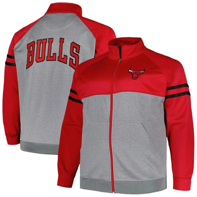 Fanatics Branded Red/heather Gray Chicago Bulls Big & Tall Pieced Stripe Raglan Full-zip Track Jacke