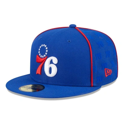New Era Men's  Royal Philadelphia 76ers Piped And Flocked 59fifty Fitted Hat
