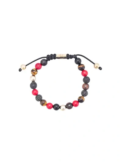 Nialaya Jewelry Red Jade, Brown Tiger Eye, Lava Stone, Agate, And Ebony Black Cz Beaded Bracelet