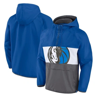 Fanatics Branded  Blue/gray Dallas Mavericks Anorak Flagrant Foul Color-block Raglan Hoodie Half-zip In Blue,gray