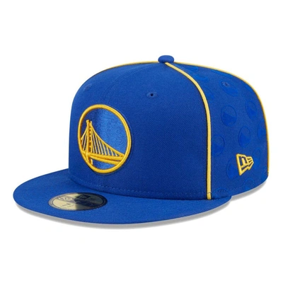 New Era Men's  Royal Golden State Warriors Piped And Flocked 59fifty Fitted Hat