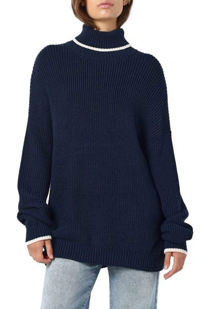 Noisy May Farol Turtleneck Sweater In Navy Blazer Stripes