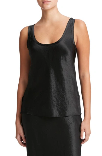 Vince Raw Edge Satin Tank In Black