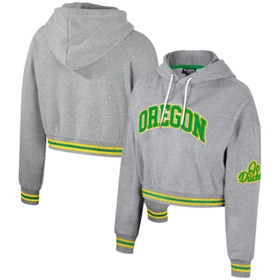 The Wild Collective Heather Gray Oregon Ducks Cropped Shimmer Pullover Hoodie