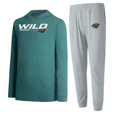 Concepts Sport Men's  Gray, Green Minnesota Wild Meter Pullover Sweatshirt And Jogger Pants Set In Gray,green