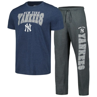 Concepts Sport Men's  Charcoal, Navy New York Yankees Meter T-shirt And Pants Sleep Set In Charcoal,navy