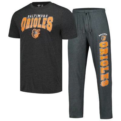 Concepts Sport Men's  Charcoal, Black Baltimore Orioles Meter T-shirt And Pants Sleep Set In Charcoal,black