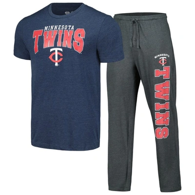 Concepts Sport Men's  Charcoal, Navy Minnesota Twins Meter T-shirt And Pants Sleep Set In Charcoal,navy