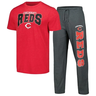 Concepts Sport Men's  Charcoal, Red Cincinnati Reds Meter T-shirt And Pants Sleep Set In Charcoal,red