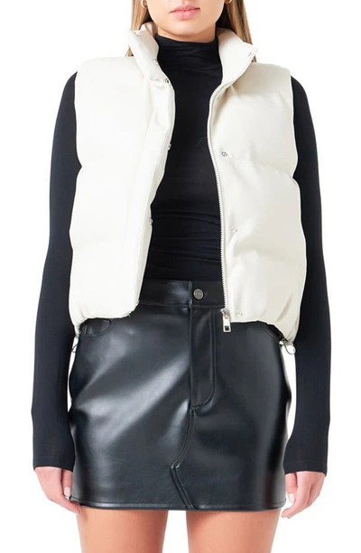 Grey Lab Crop Faux Leather Puffer Vest In Cream