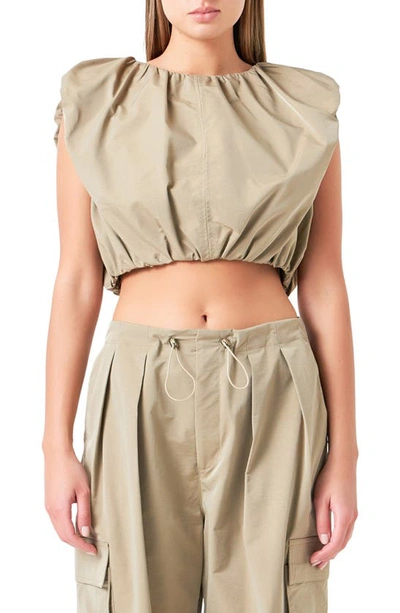 Grey Lab Sleeveless Cotton Crop T-shirt In Khaki