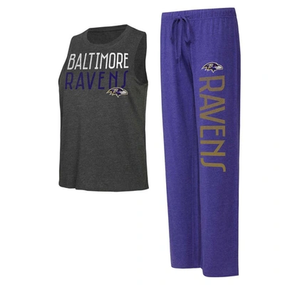 Concepts Sport Women's  Purple, Black Distressed Baltimore Ravens Muscle Tank Top And Pants Lounge Se In Purple,black
