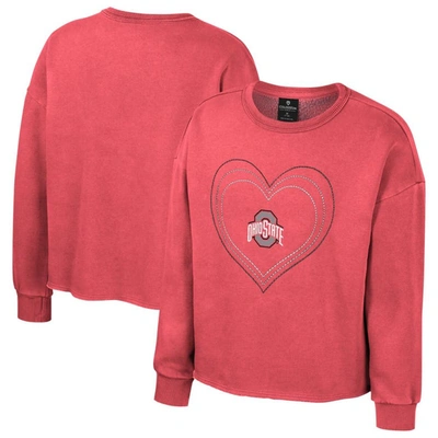 Colosseum Kids' Girls Youth  Scarlet Ohio State Buckeyes Audrey Washed Fleece Pullover Crewneck Sweatshirt