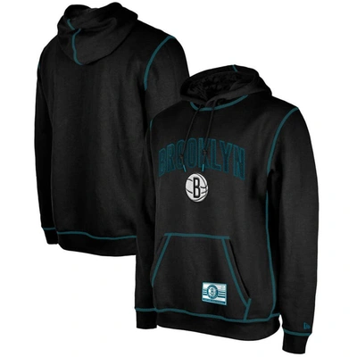 New Era Men's  Black Brooklyn Nets 2023/24 City Edition Satin Stitch Elite Pack Pullover Hoodie