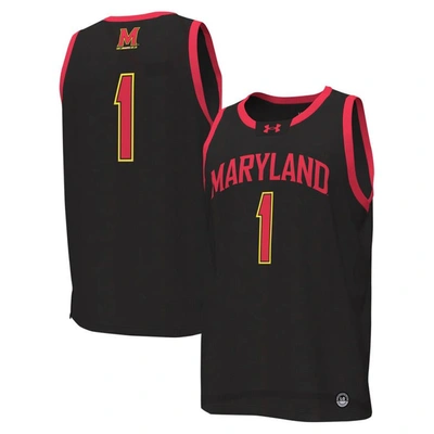 Under Armour #1 Black Maryland Terrapins Replica Basketball Jersey