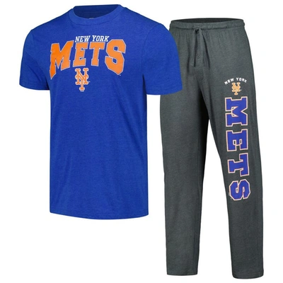 Concepts Sport Men's  Charcoal, Royal New York Mets Meter T-shirt And Pants Sleep Set In Charcoal,royal