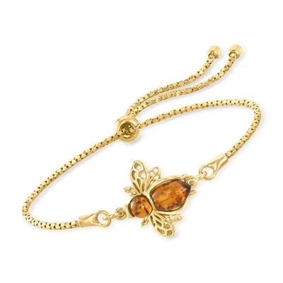 Ross-simons Amber Bumblebee Bolo Bracelet In 18kt Gold Over Sterling In Orange