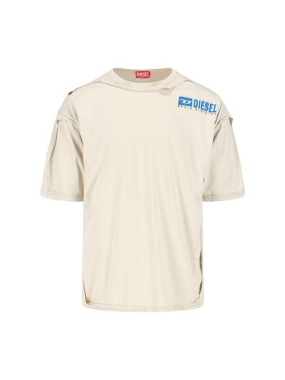 Diesel T-shirt With Destroyed Peel-off Effect In Cream