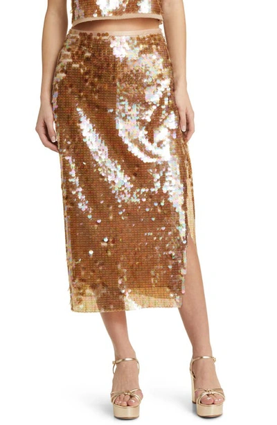 Loveshackfancy Miller Sequin Midi Skirt In Tawny