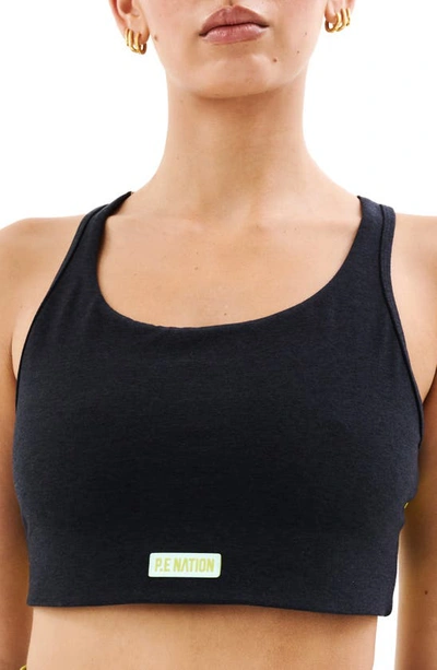 P.e Nation Orbital Strappy Sports Bra In Charcoal Maryl
