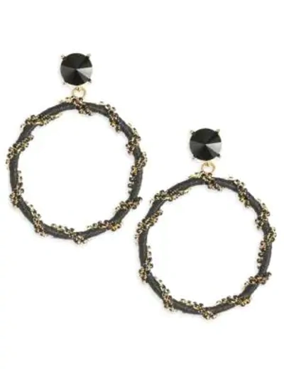 Oscar De La Renta Crystal Chain Hoop Earrings In Black