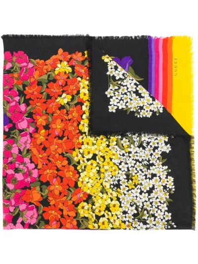 Gucci Degradé Flowers Print Wool Shawl In Black