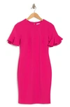 Calvin Klein Ruffle Short Sleeve Sheath Dress In Cerise
