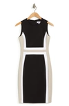 Calvin Klein Colorblock Sleeveless Scuba Sheath Dress In Black/ White/ Khaki