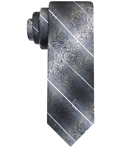 Van Heusen Men's Stripe Paisley Long Tie In Black