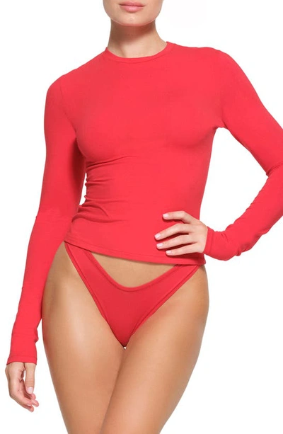 Skims Stretch Cotton Long Sleeve T-shirt In Red