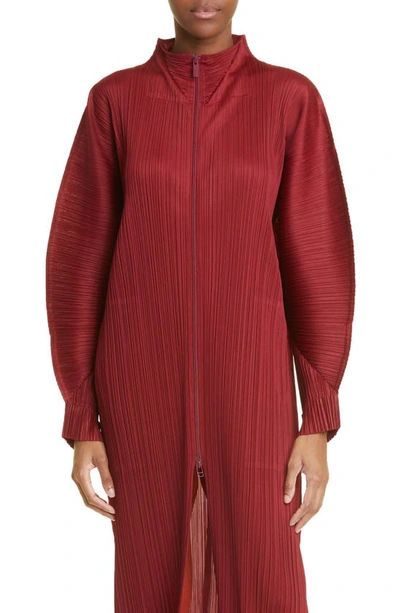 Issey Miyake Monthly Colors November Pleated Duster Jacket In Red