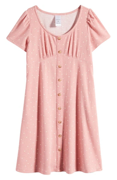 Nordstrom Kids' Button Front Dress In Pink Apricot Simple Dot