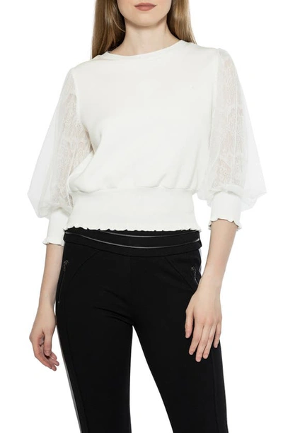 Gracia Lace Mesh Long Sleeve Top In White