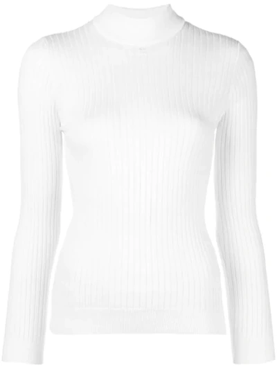 Courrèges Logo Detail Rib Knit Turtleneck Sweater In White