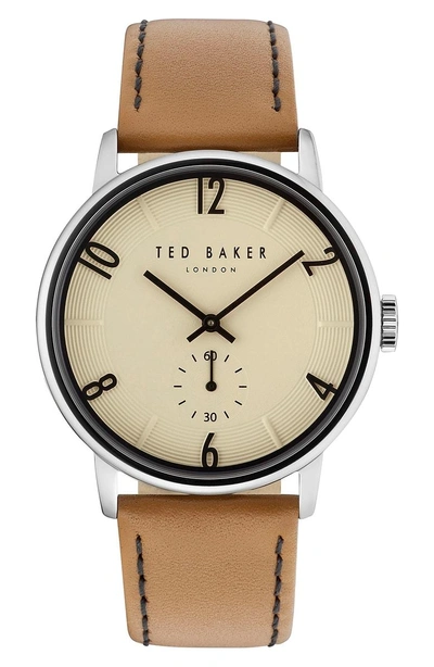 Ted Baker Daniel Leather Strap Watch, 42mm In Beige/ Tan