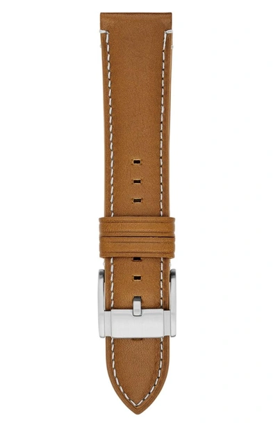 Fossil 22mm Leather Watch Strap In Tan/ Silver