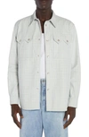 Bottega Veneta Check Print Leather Snap-up Western Shirt In White/ Grey/ Mint