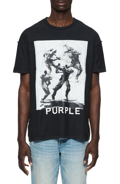 Purple Brand Oversize Textured Inside Out Graphic T-shirt In Black