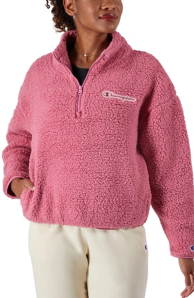 Champion High-pile Fleece Quarter-zip Pullover In Terracotta Pink
