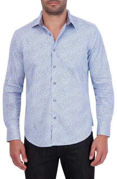 Robert Graham Abstract Grid Print Stretch Cotton Button-down Shirt In Blue