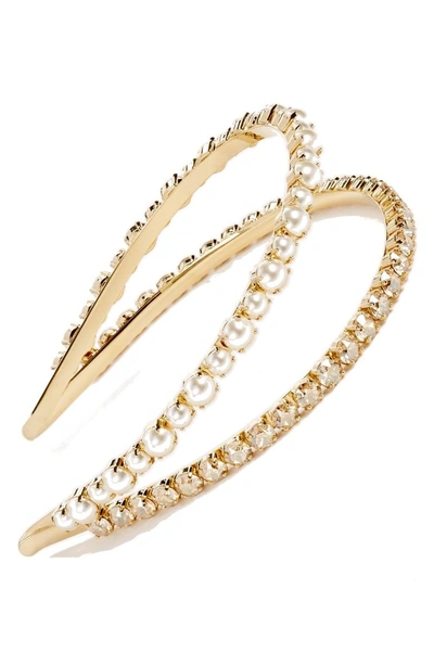 Miu Miu 'classic' Bead & Crystal Double Headband In Gold