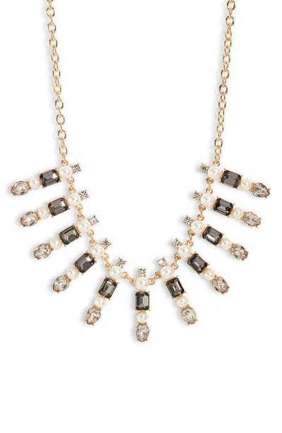 Nordstrom Crystal & Imitation Pearl Frontal Necklace In White- Grey- Gold