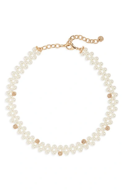 Nordstrom Imitation Pearl Pavé Choker Necklace In Clear- White- Gold