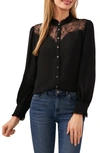 Cece Lace Yoke Button-up Shirt In Rich Black