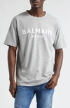 Balmain Organic Cotton Logo Graphic T-shirt In Mottled Grey/ White